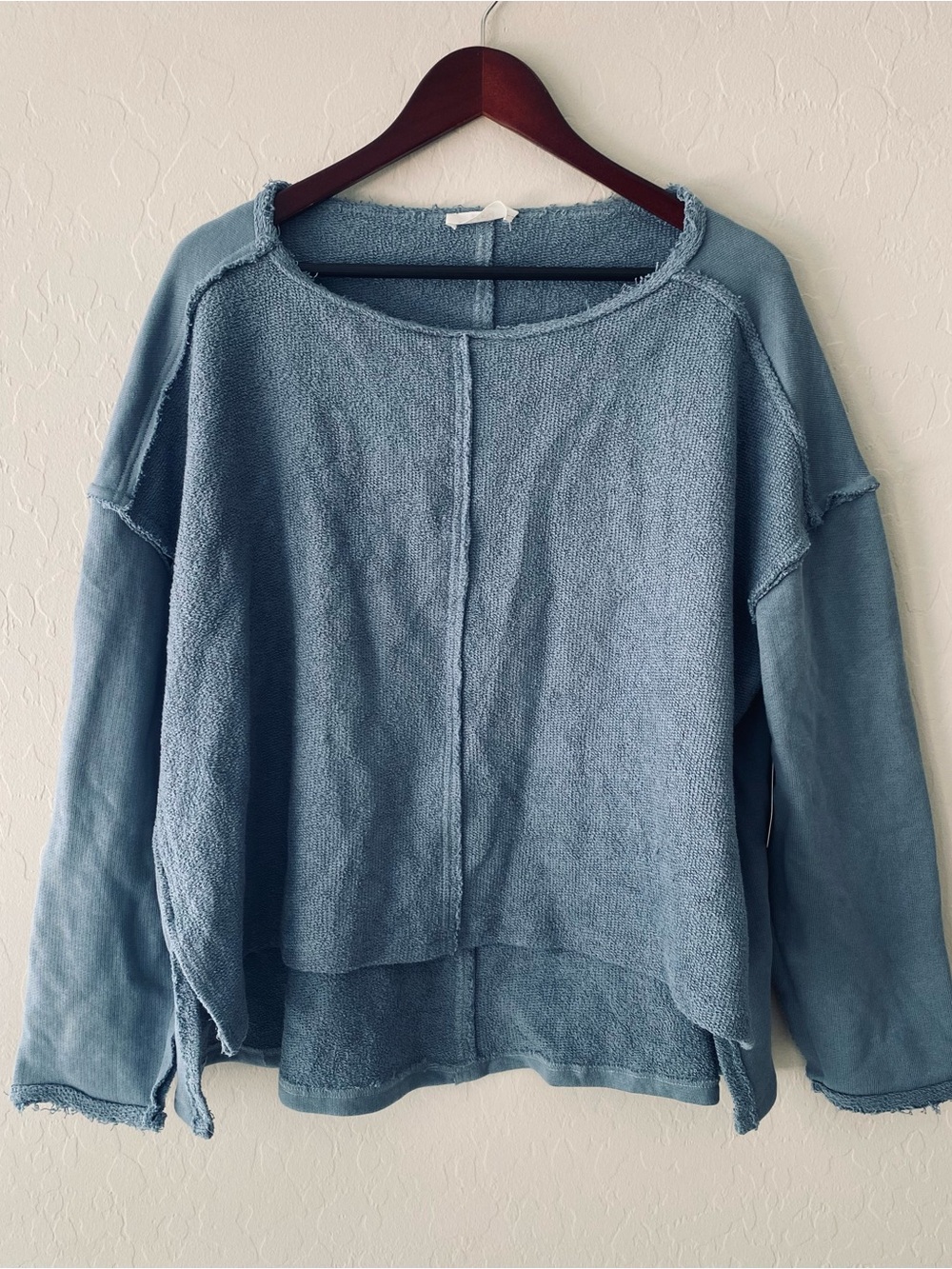 Sunland 17 Lizard Thicket Womens M Blue Terry Raw Edge Raw Seam Sweatshirt NWT⁠